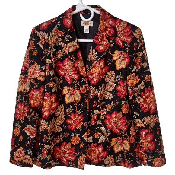 Talbots Jackets & Blazers - Vintage Talbots Floral Womens Blazer Jacket Size 4 Red Orange Botanical Tapestry